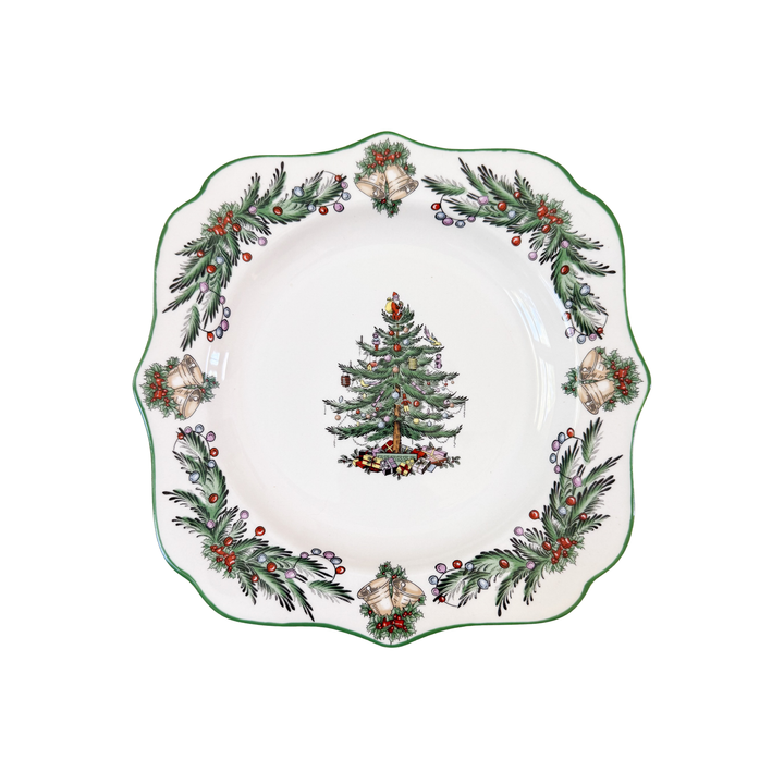 Set of Six Spode Christmas Tree Garland Square Salad Plates