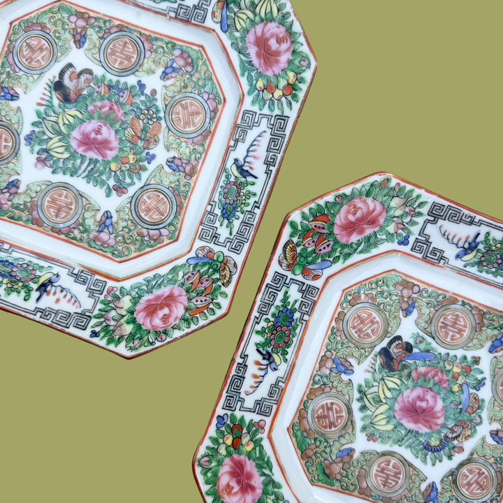 Pair of Square Rose Canton Plates