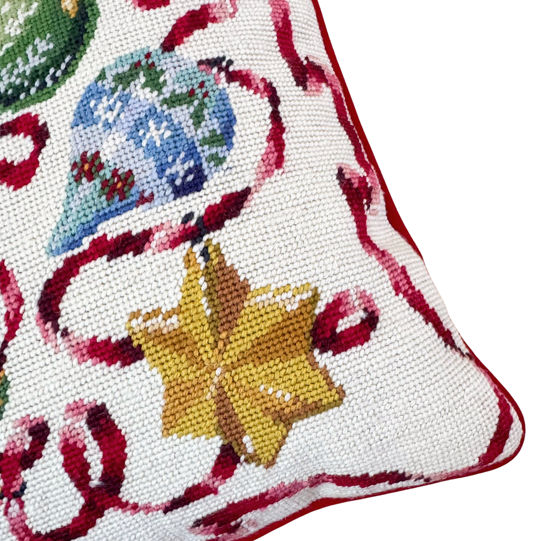 Vintage Christmas Ornament Needlepoint Pillow