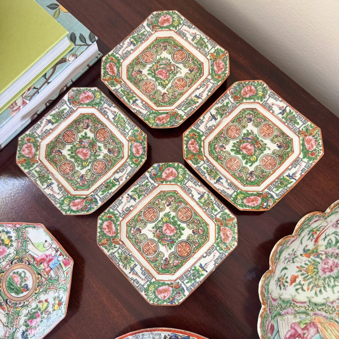Antique Small Rose Canton Square Plates - Sold Individually