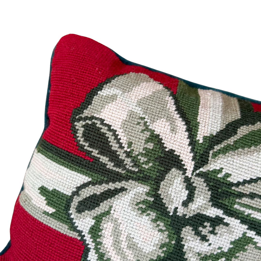 Vintage Bow Christmas Needlepoint Pillow