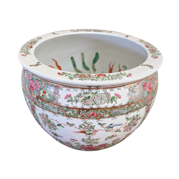 Vintage Large Rose Canton Fishbowl Planter