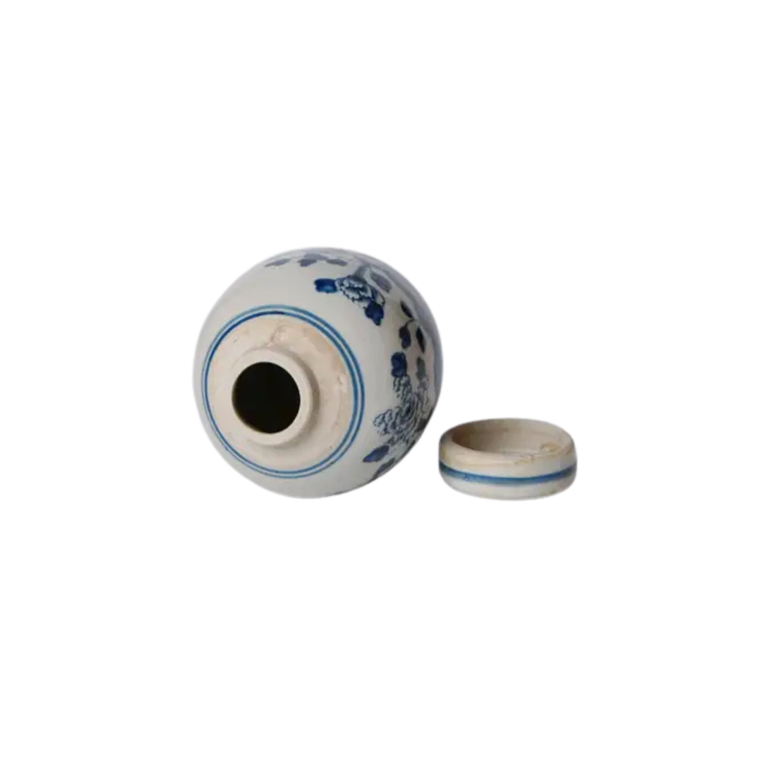 Mini Blue and White Peony Floral Ginger Jar