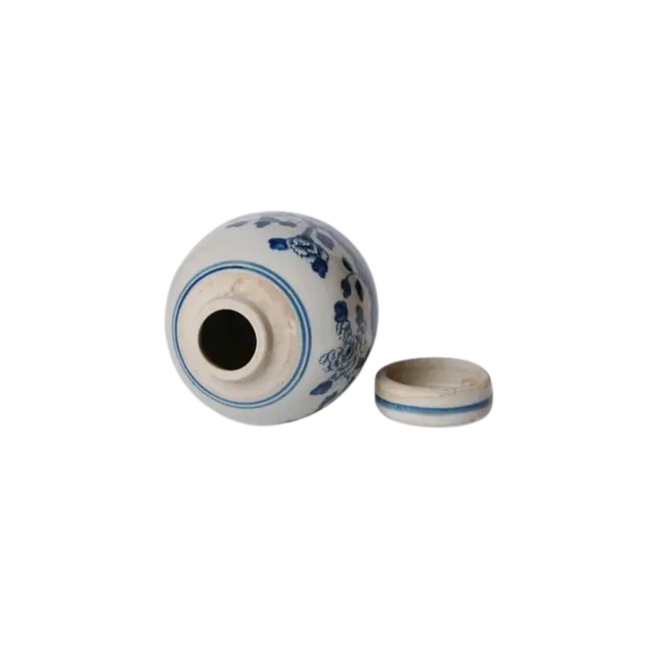 Mini Blue and White Peony Floral Ginger Jar