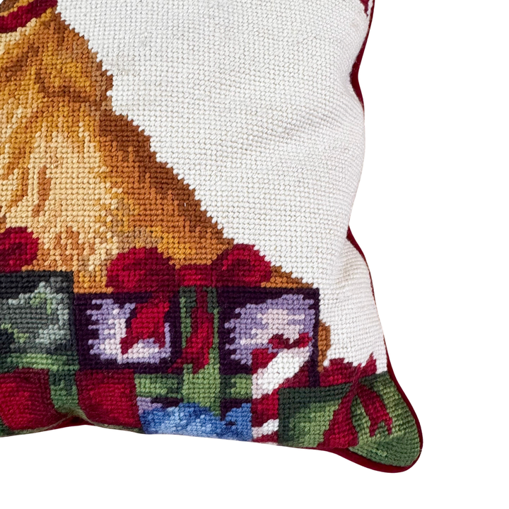 Vintage Golden Retriever Christmas Needlepoint Pillow