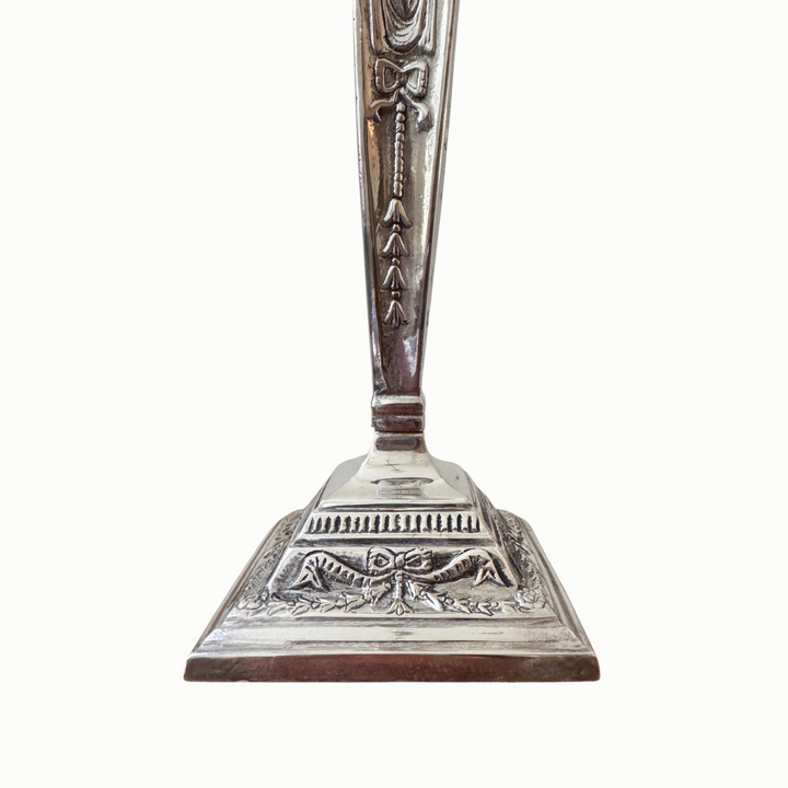 Silver-Plate Candlesticks with Bows and Swags