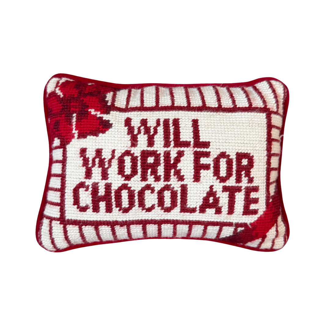 Vintage Will Work For Chocolate Needlepoint Pillow