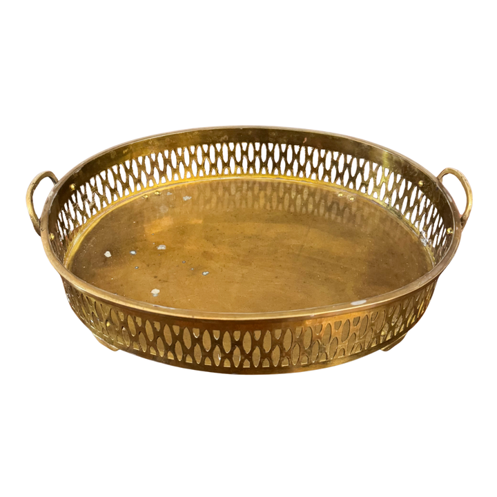 Vintage Brass Gallery Tray with Handles