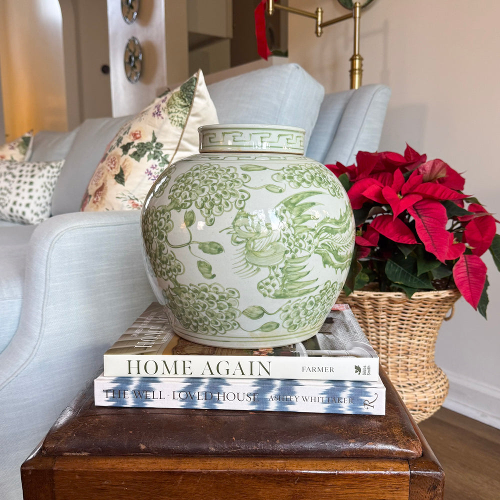 Green and White Phoenix Ginger Jar