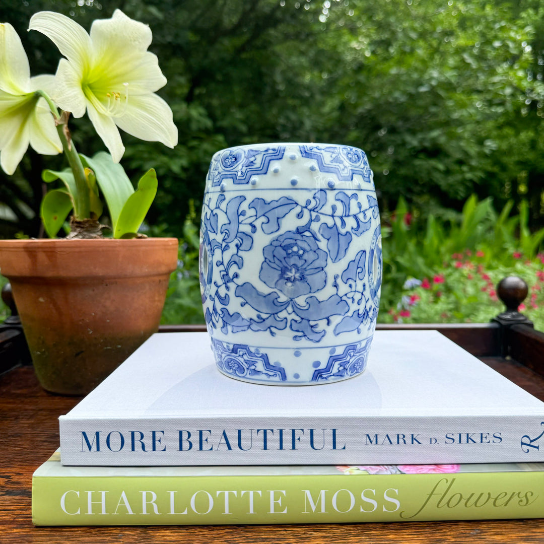 Vintage Mini Blue and White Garden Stool