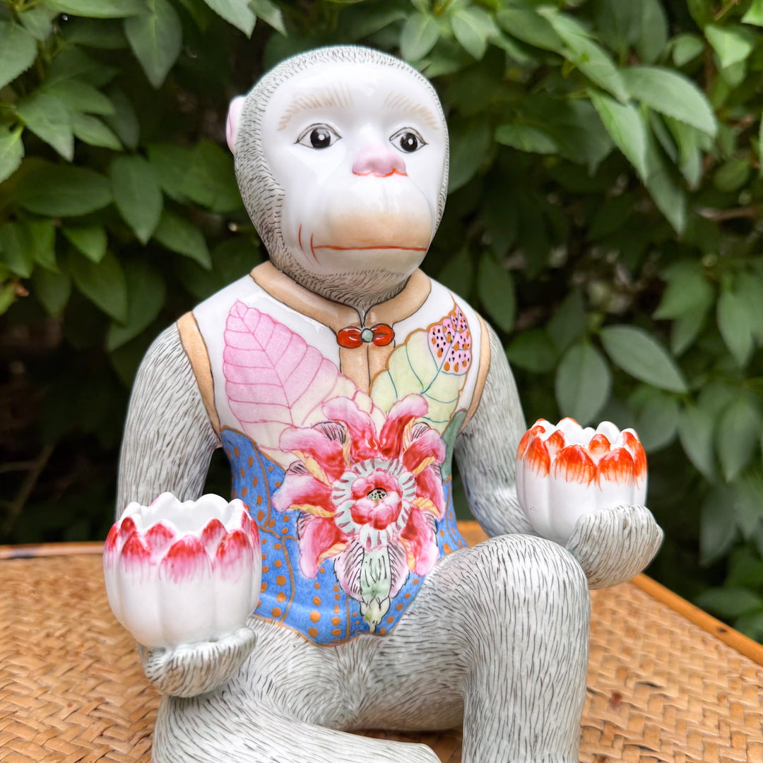 Tobacco Leaf Monkey Lotus Candle Holder
