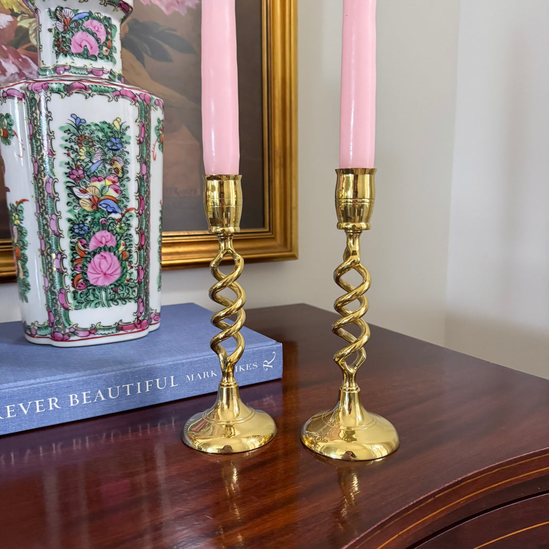 Pair of Brass Twisted Candlesticks