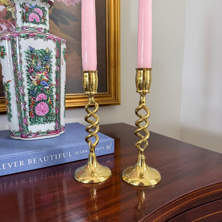 Pair of Brass Twisted Candlesticks