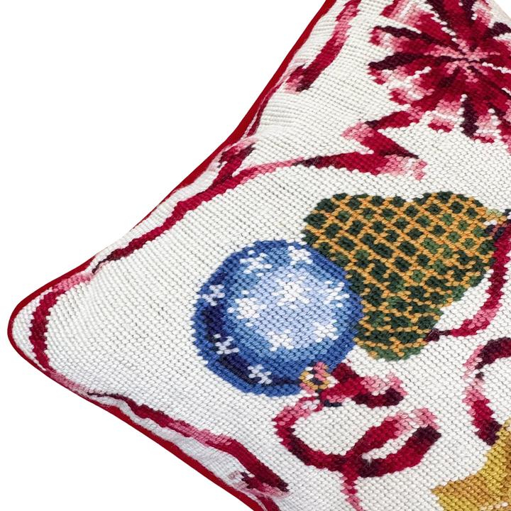 Vintage Christmas Ornament Needlepoint Pillow