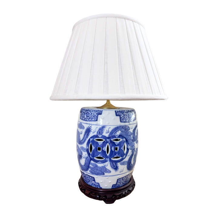 Vintage Blue and White Dragon Garden Stool Lamp