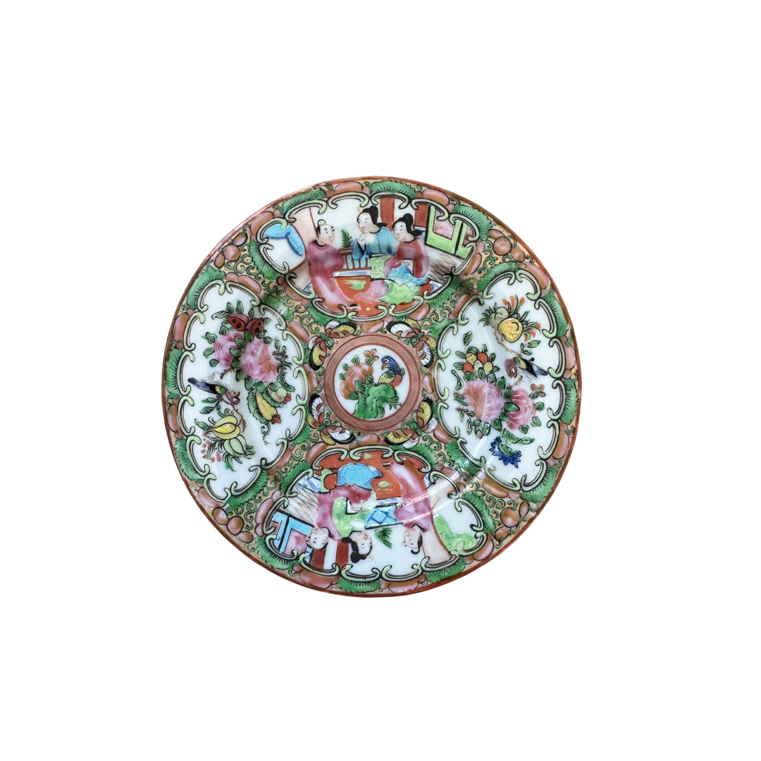 Set of Three Antique Rose Medallion Small Plates