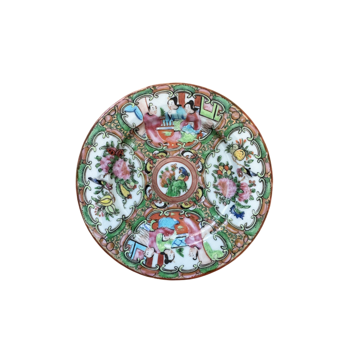Set of Three Antique Rose Medallion Small Plates