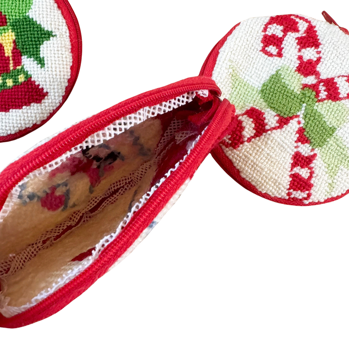 Set of Vintage Needlepoint Christmas Coin Purses
