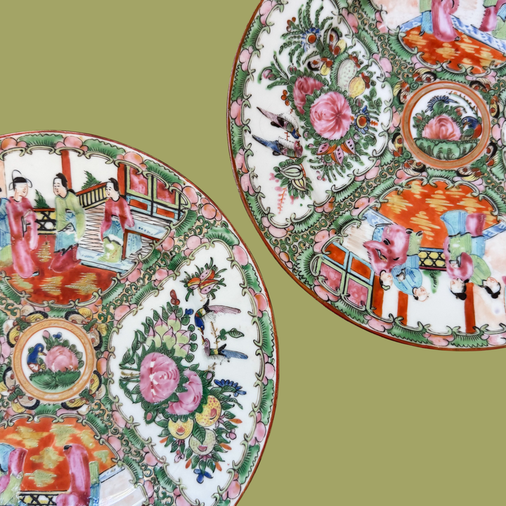 Pair of Antique Rose Medallion 10" Plates