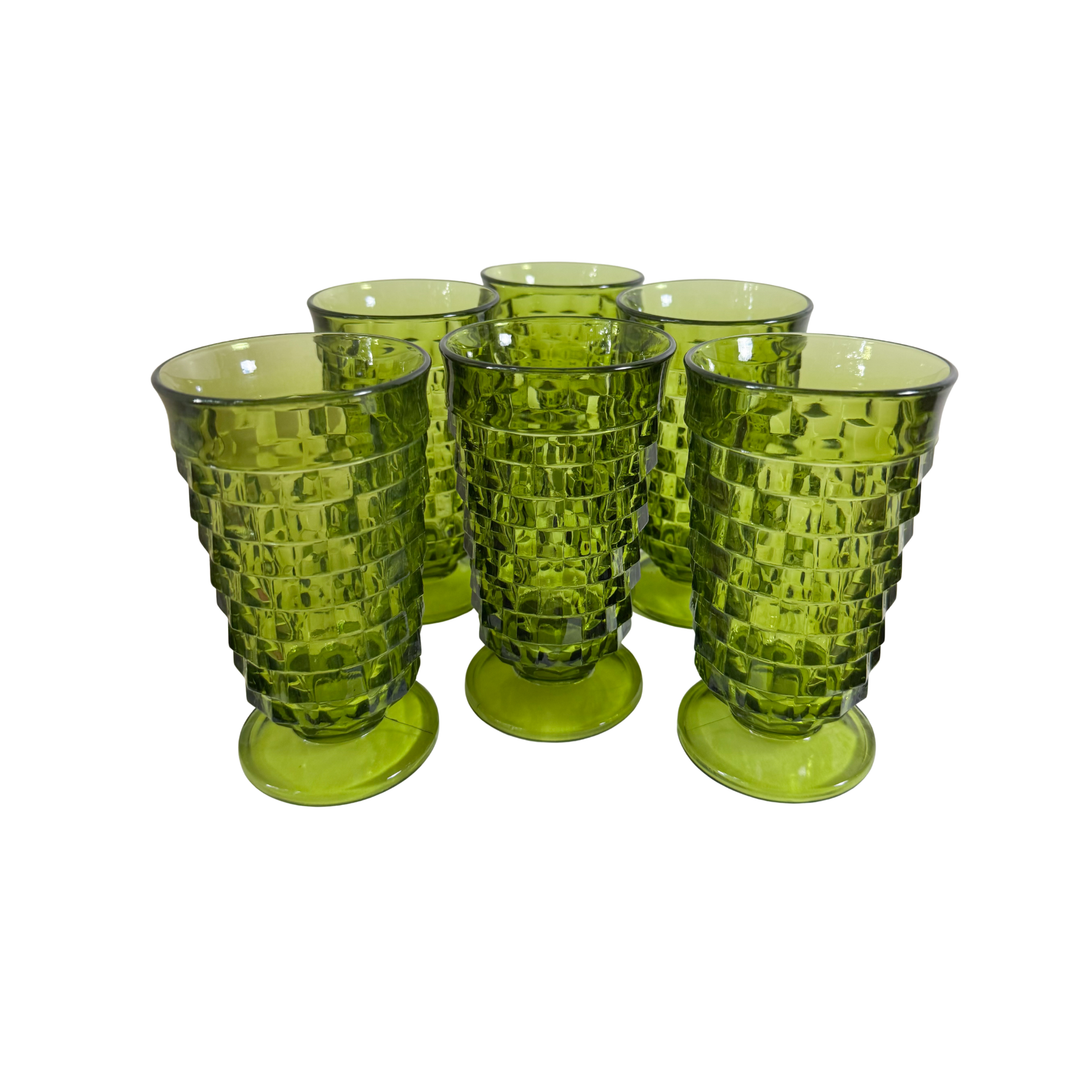 Set of Six Vintage Green Glass Tumblers