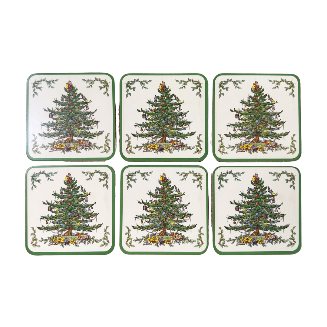 Vintage Set of Six Spode Christmas Tree Coasters