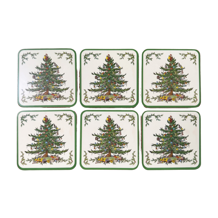 Vintage Set of Six Spode Christmas Tree Coasters