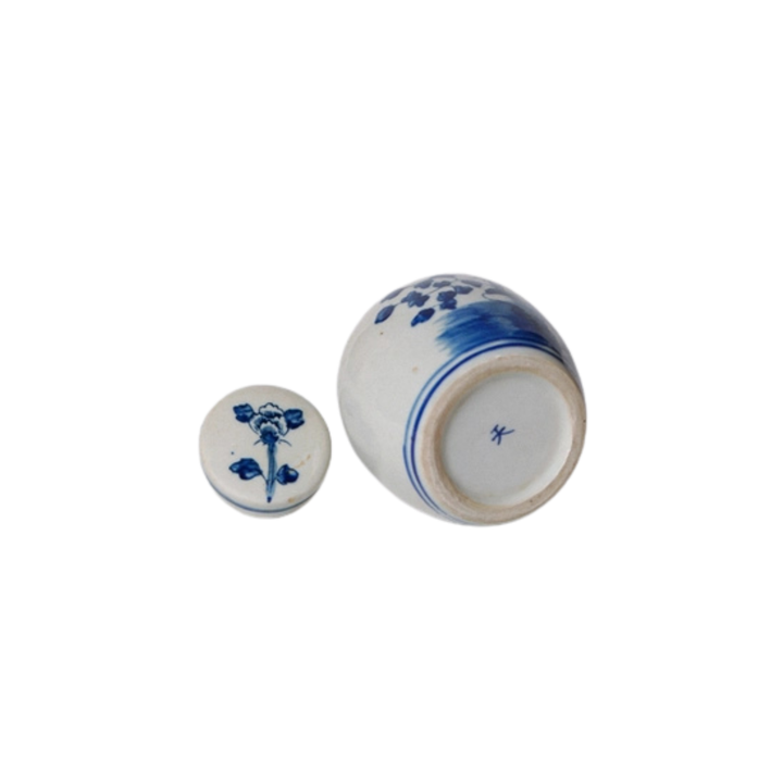 Mini Blue and White Peony Floral Ginger Jar