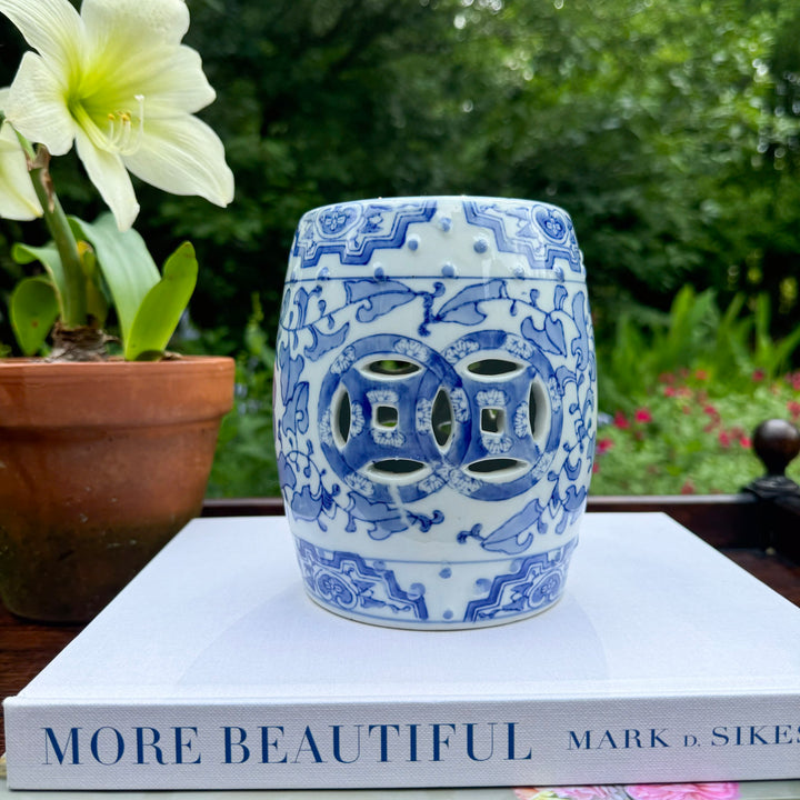 Vintage Mini Blue and White Garden Stool