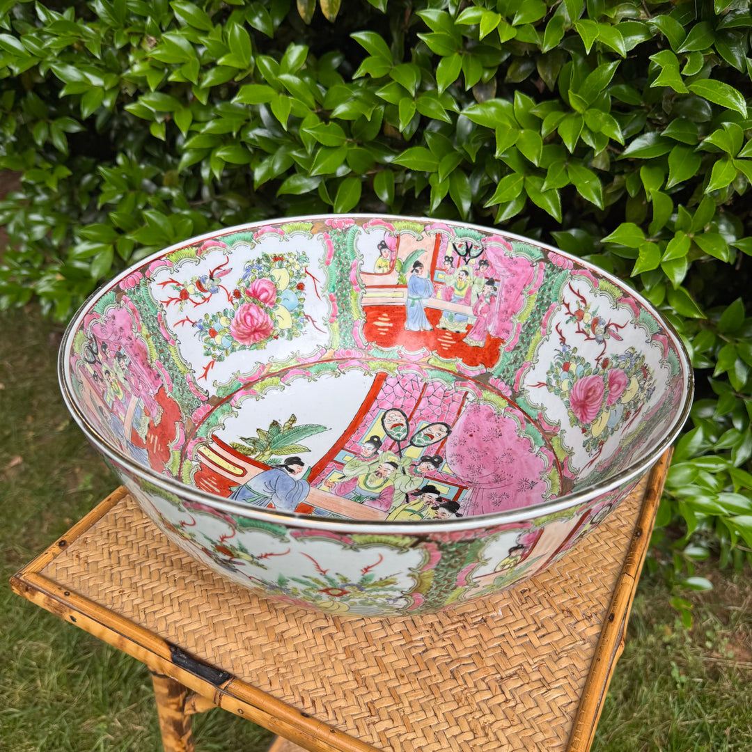 Vintage XL Rose Medallion Punch Bowl
