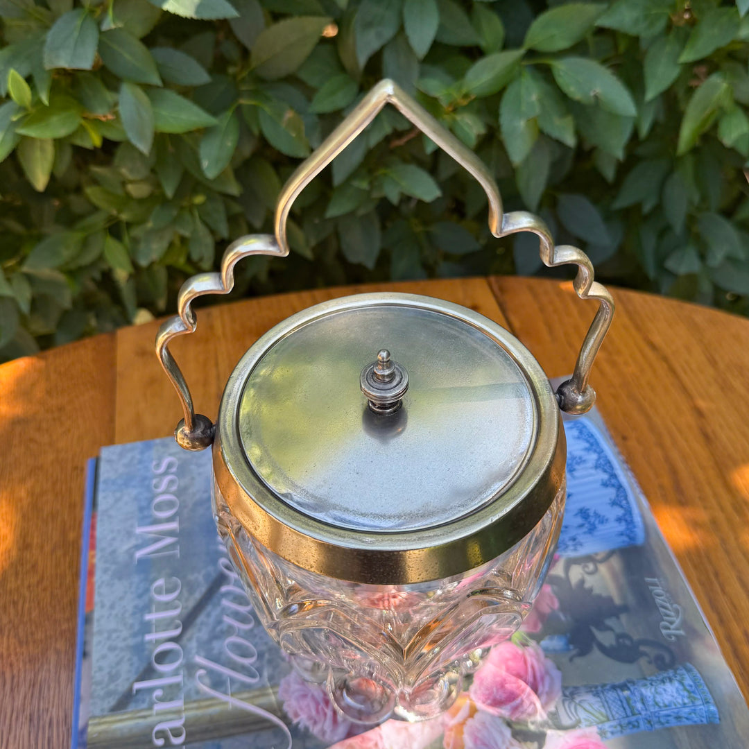 Antique English Glass Biscuit Barrel
