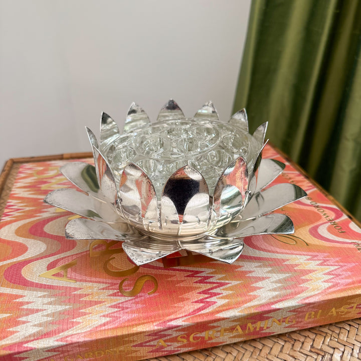 Vintage Italian Lotus Silver Plated Flower Frog