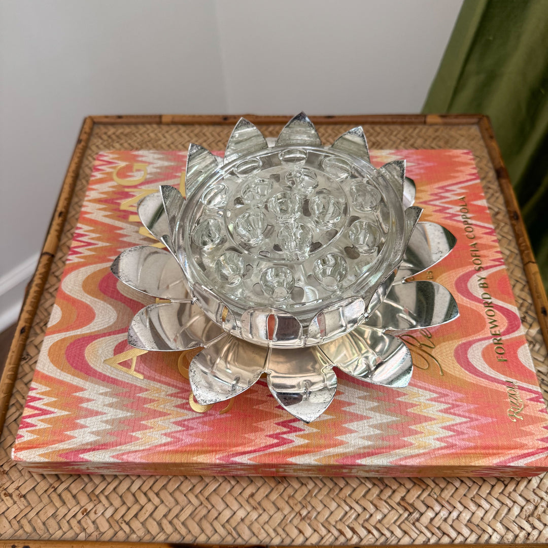 Vintage Italian Lotus Silver Plated Flower Frog