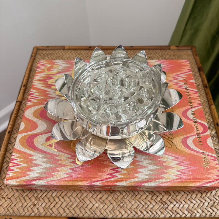 Vintage Italian Lotus Silver Plated Flower Frog
