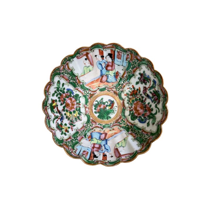 Antique Petite Rose Medallion Scalloped Bowl