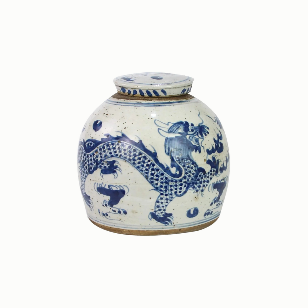 Blue and White Dragon Motif 9" Ginger Jar