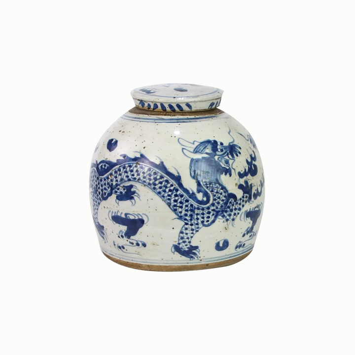 Blue and White Dragon Motif 9" Ginger Jar