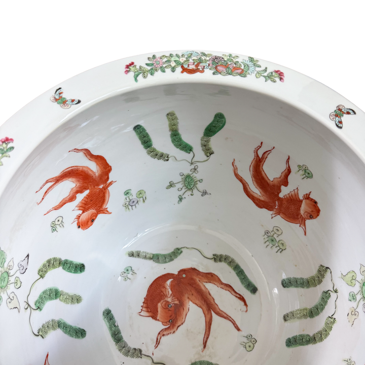 Vintage Large Rose Canton Fishbowl Planter