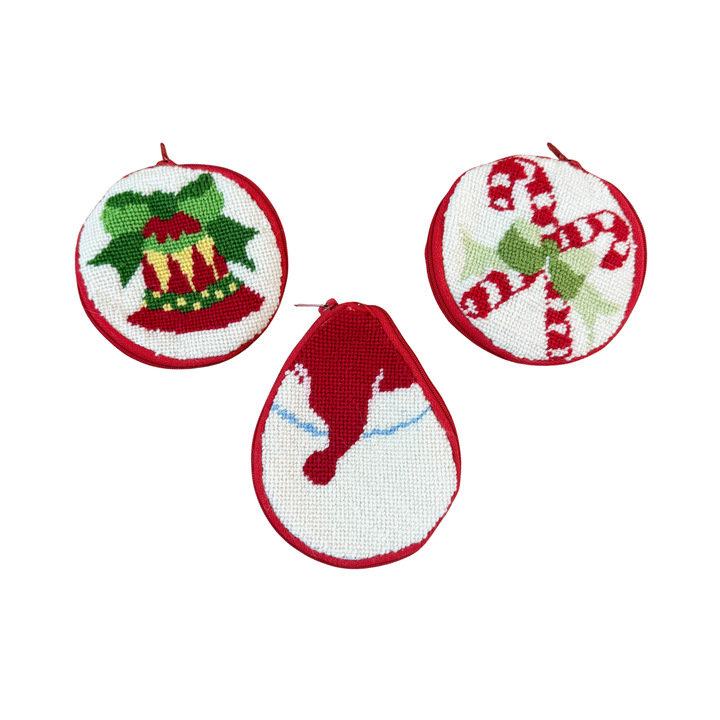 Set of Vintage Needlepoint Christmas Coin Purses