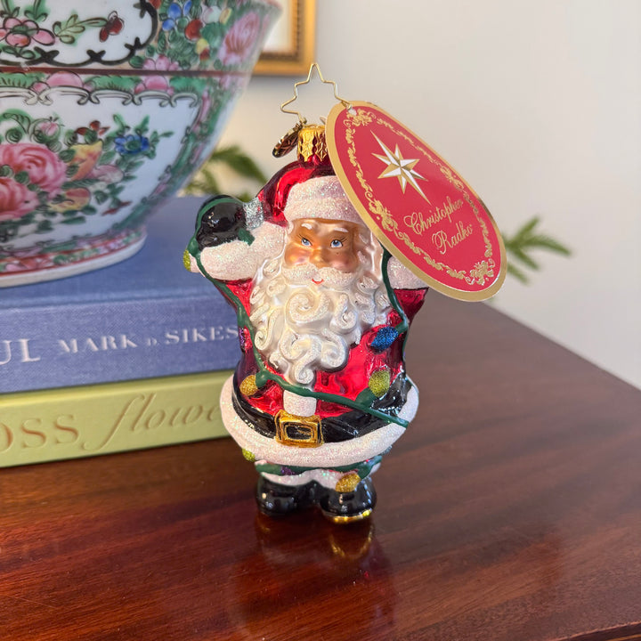 Christopher Radko Tangled Tidings Santa with Christmas Lights Ornament