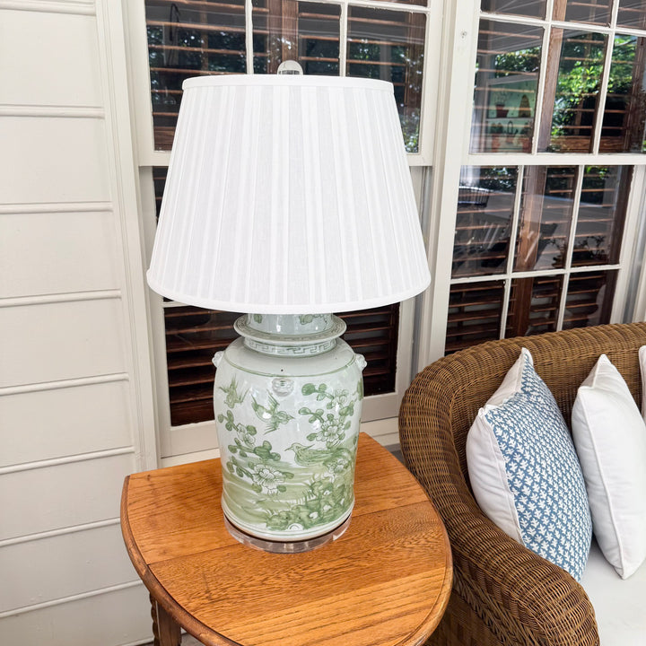 Green and White Floral Temple Jar Lamp