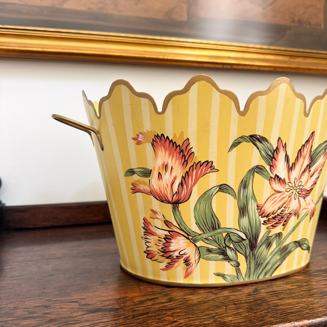 Scalloped Floral Tin Planter