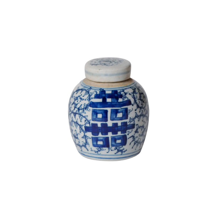 Mini Double Happiness Blue and White Ginger Jar