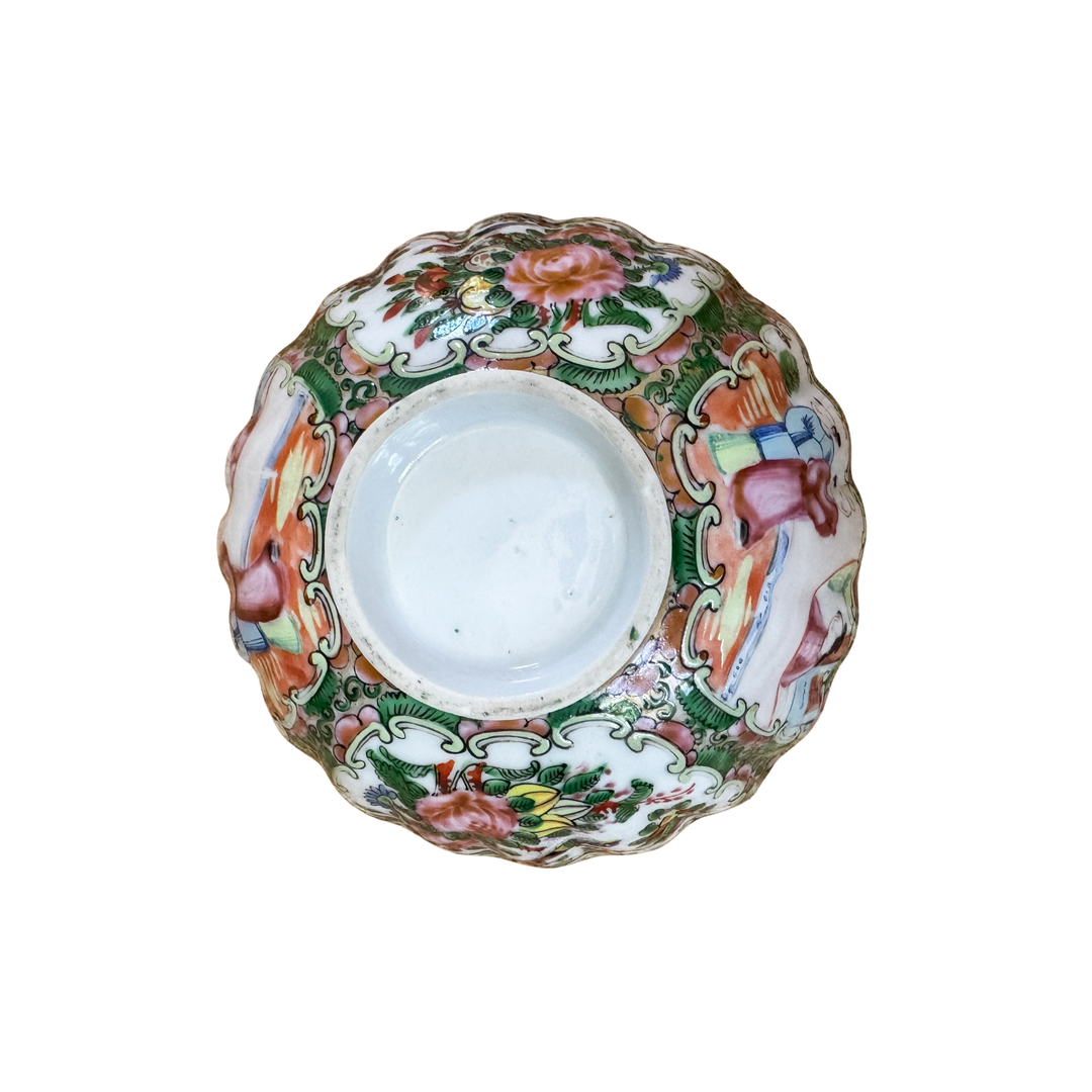 Antique Petite Rose Medallion Scalloped Bowl