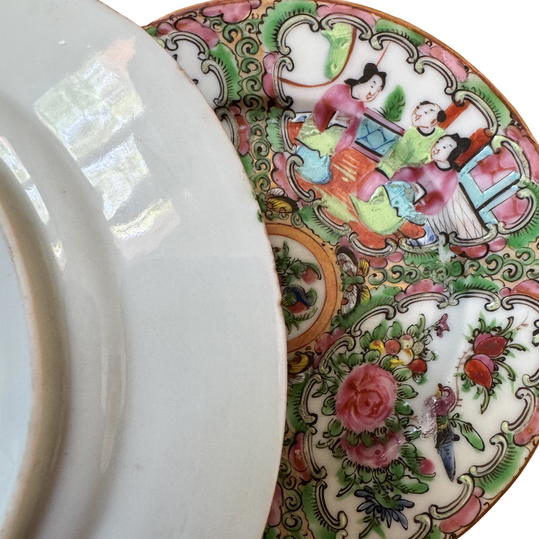 Set of Three Antique Rose Medallion Small Plates