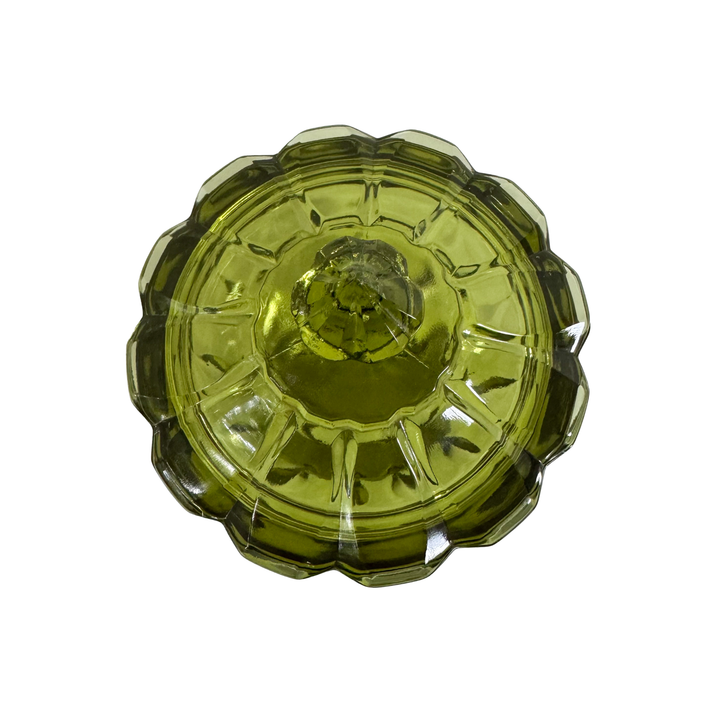 Vintage Green Glass Lidded Candy Dish