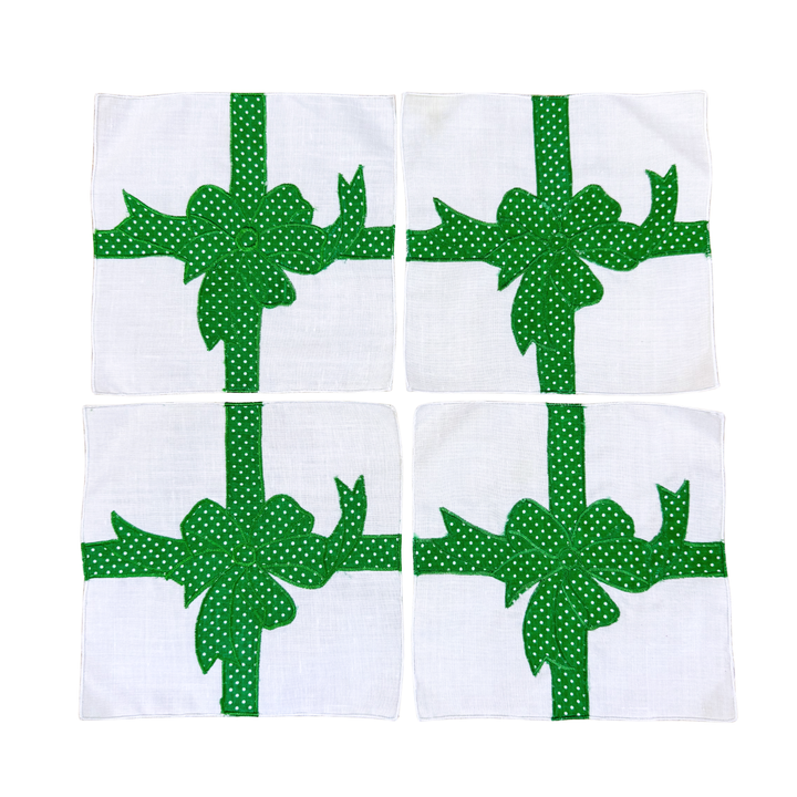 Vintage Christmas Green Bow Cocktail Napkins