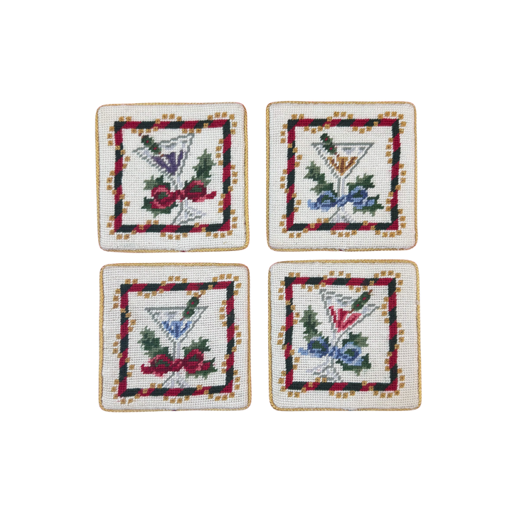 Vintage Set of Four Christmas Needlepoint Coasters