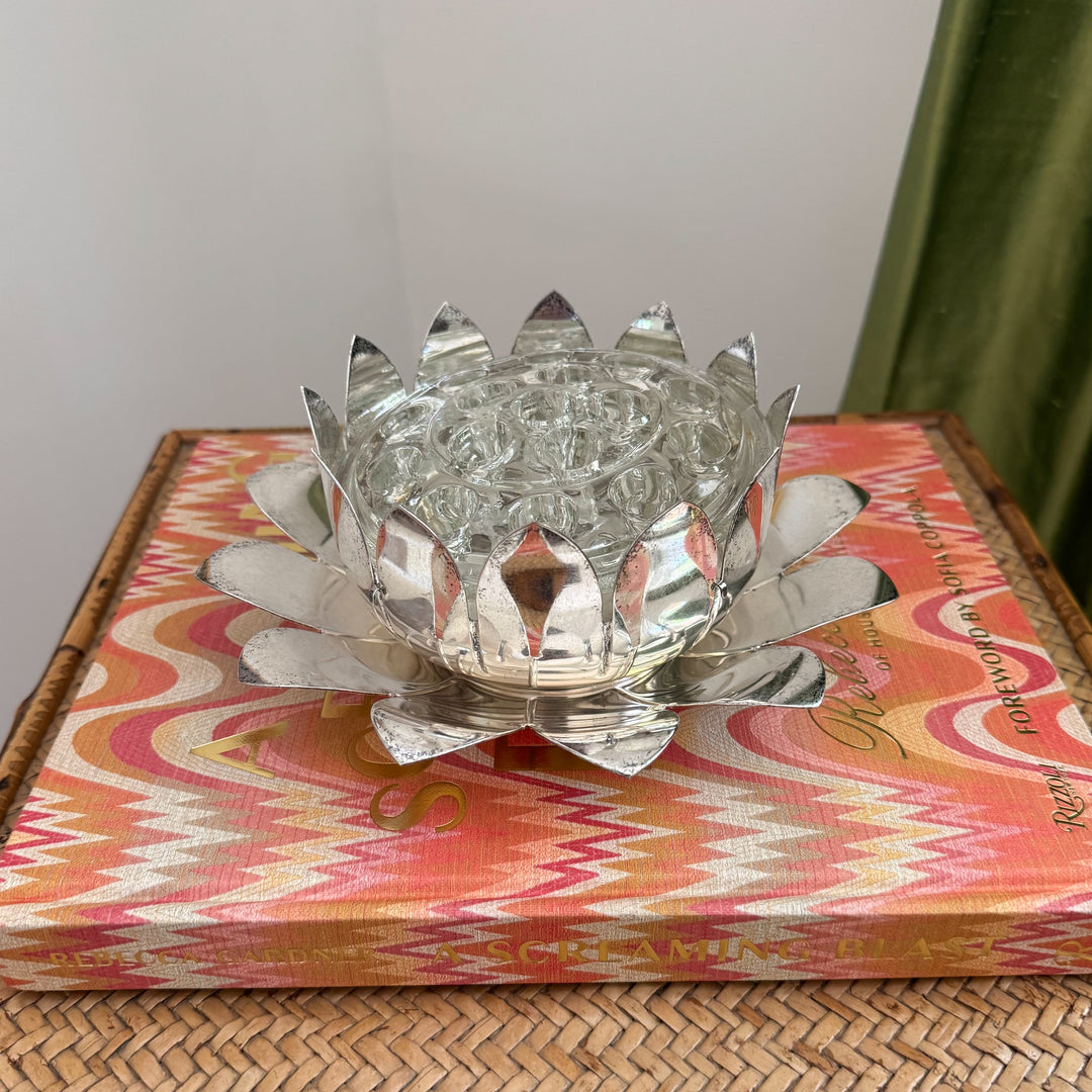 Vintage Italian Lotus Silver Plated Flower Frog
