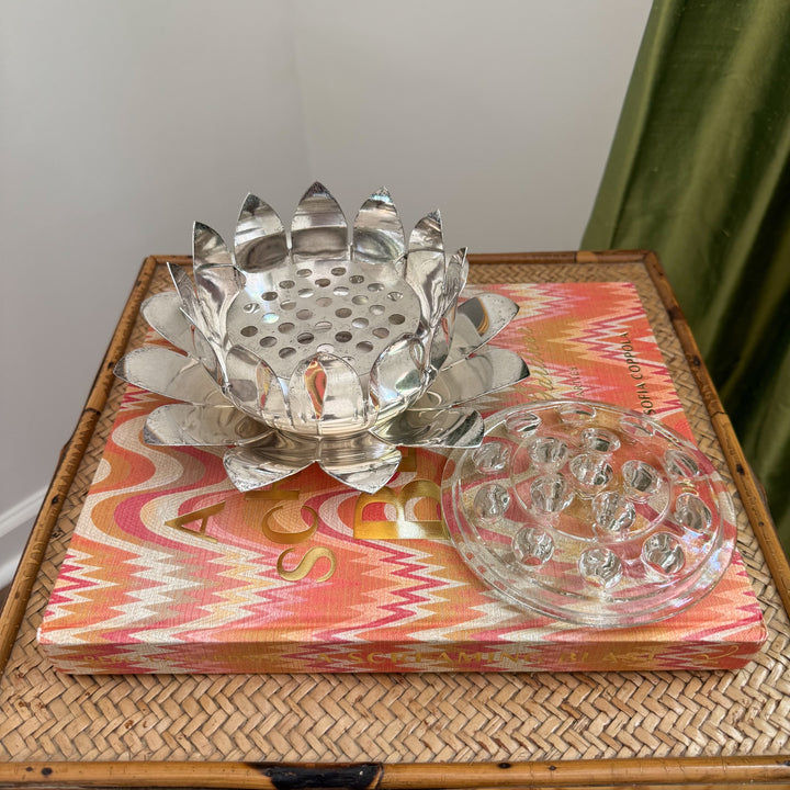 Vintage Italian Lotus Silver Plated Flower Frog
