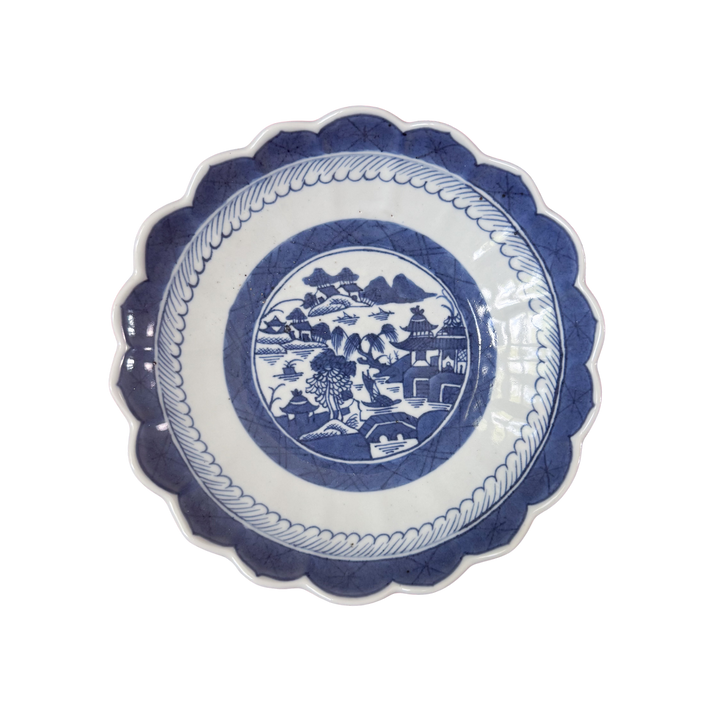 Antique Scalloped Blue Canton Bowl